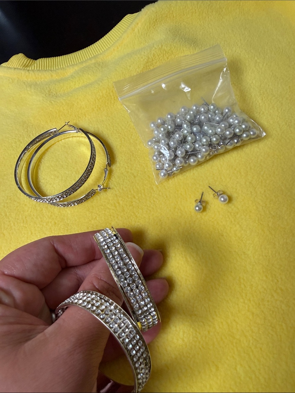 Silver Crystal & set 50 Pearl Hoop Earrings - Women Jewelry